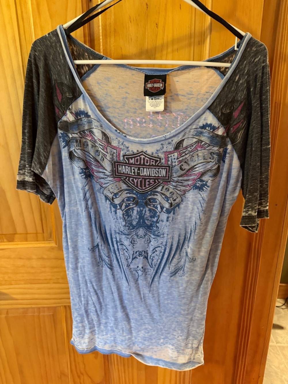 Harley-Davidson Light Blue and Charcoal Graphic Raglan Tee